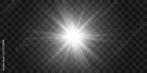 White beautiful light explodes with a transparent explosion. Vector, bright illustration for perfect effect with sparkles. Bright Star. Transparent shine of the gloss gradient, bright flash.