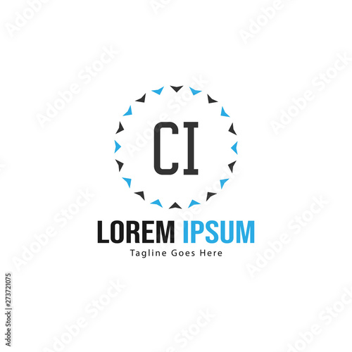 Initial CI logo template with modern frame. Minimalist CI letter logo vector illustration