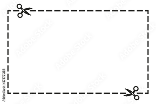 Cut out coupon rectangle shape with scissors icon. Vector illustration