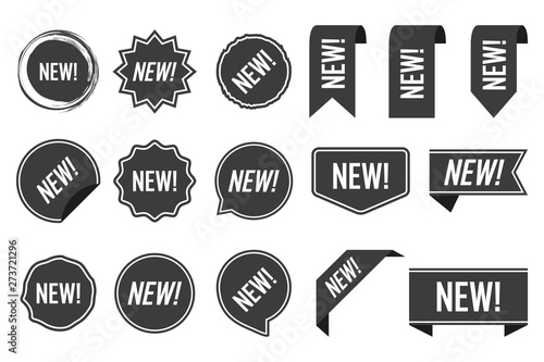 New labels, black isolated on white background. Vector illustration