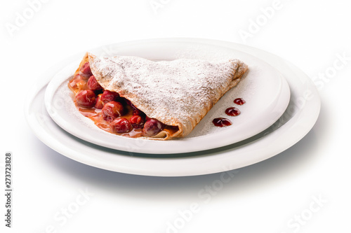 Wallpaper Mural Pancakes with cherry jam on a plate, isolated on white background Torontodigital.ca