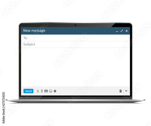 New laptop with email concept window interface
