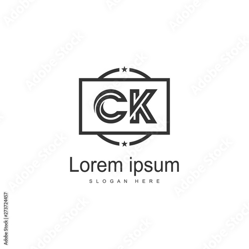 Initial CK logo template with modern frame. Minimalist CK letter logo vector illustration