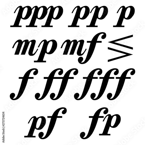 Set of signs of music dynamics. Vector illustration