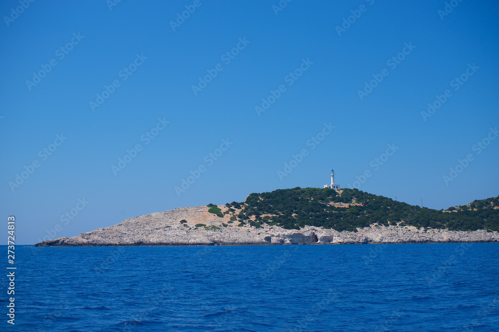 Greece Lefkada Lefkas south lighthouse view from the sea