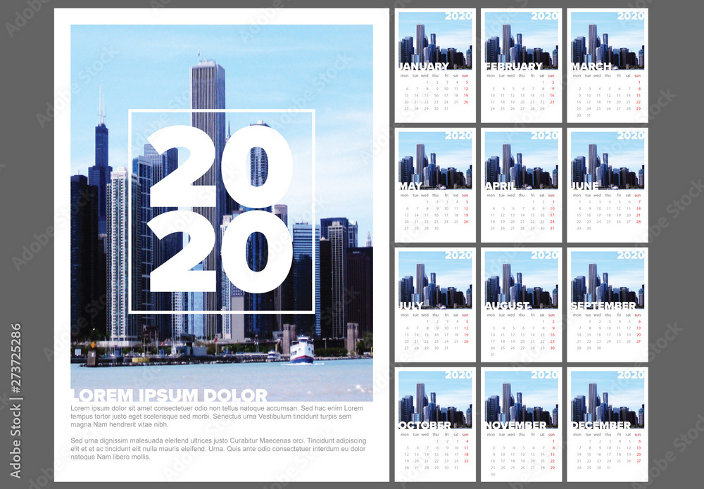 Full Year Calendar Layout with City Photograph Element Stock Template ...