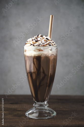 Iced coffee with chocolate and whipped cream