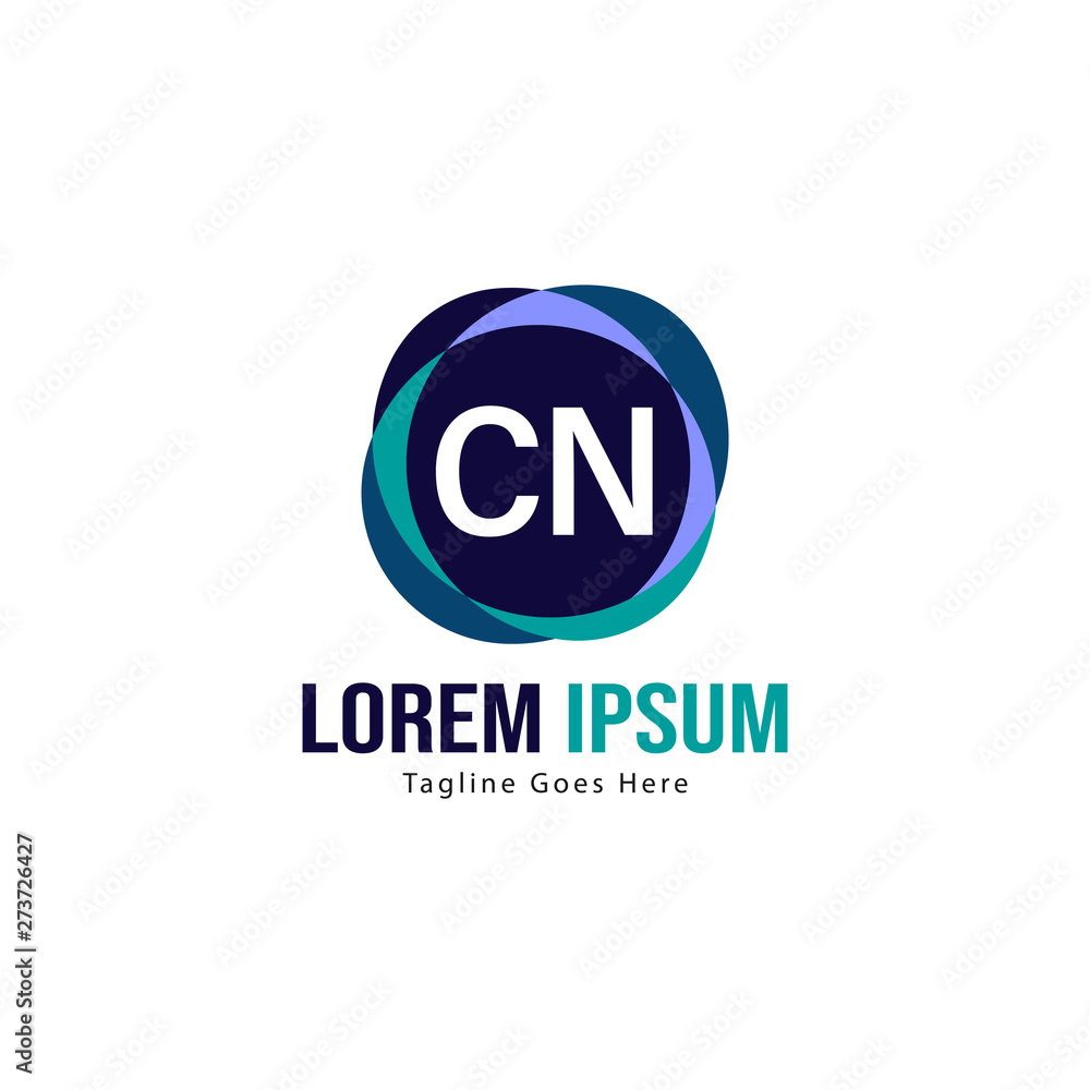 Initial CN logo template with modern frame. Minimalist CN letter logo vector illustration