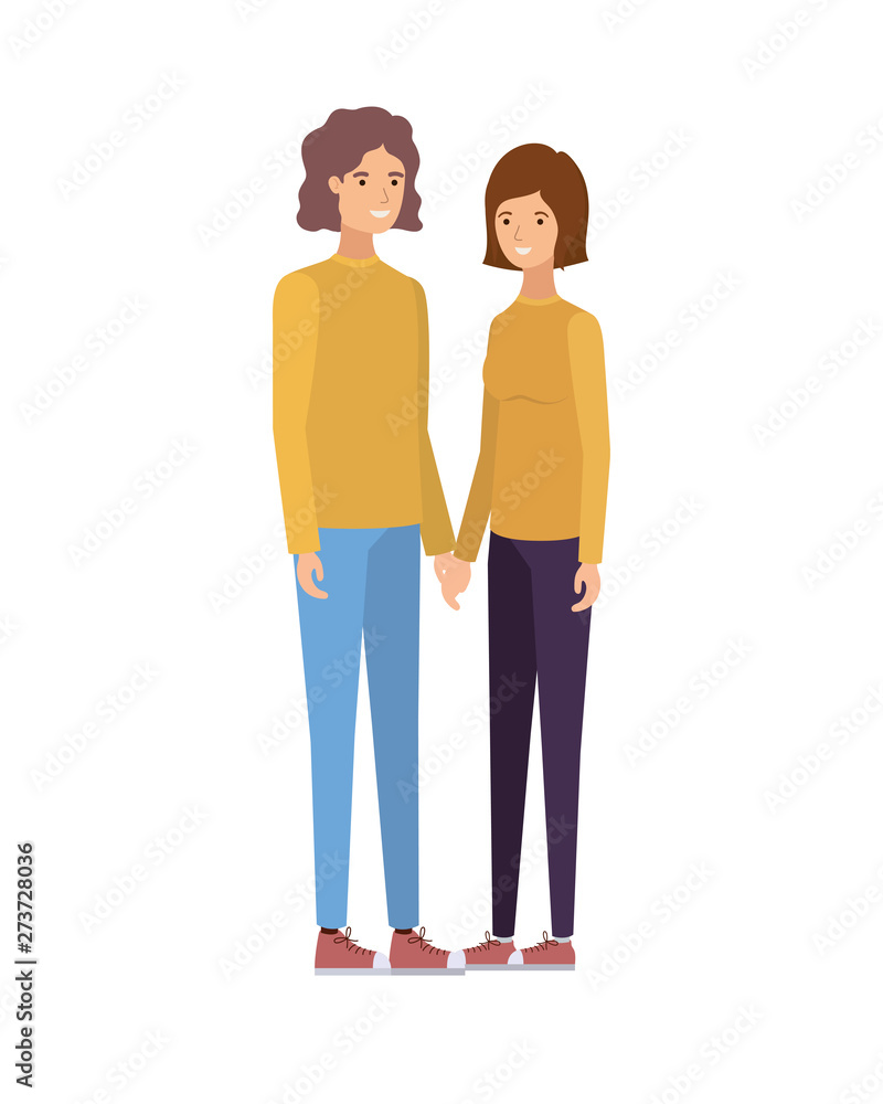young couple in white background avatar character young couple in white background avatar character