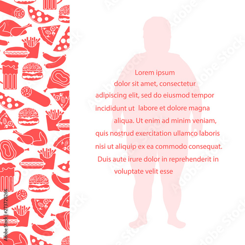 Fat man with unhealthy lifestyle symbols.