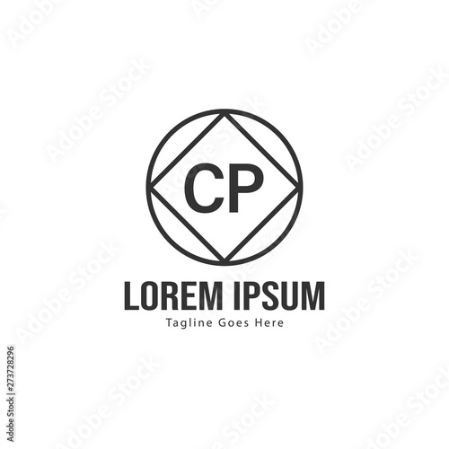 Initial CP logo template with modern frame. Minimalist CP letter logo vector illustration