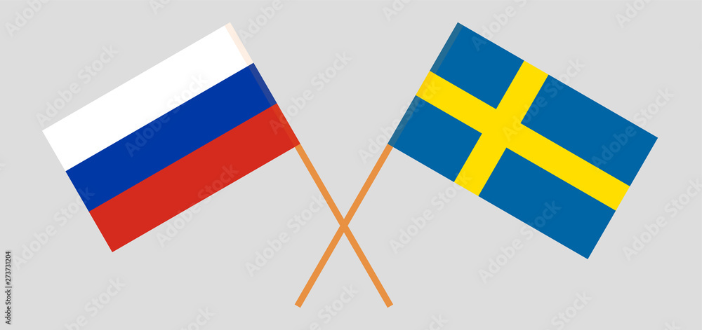 Sweden and Russia. Crossed Swedish and Russian flags