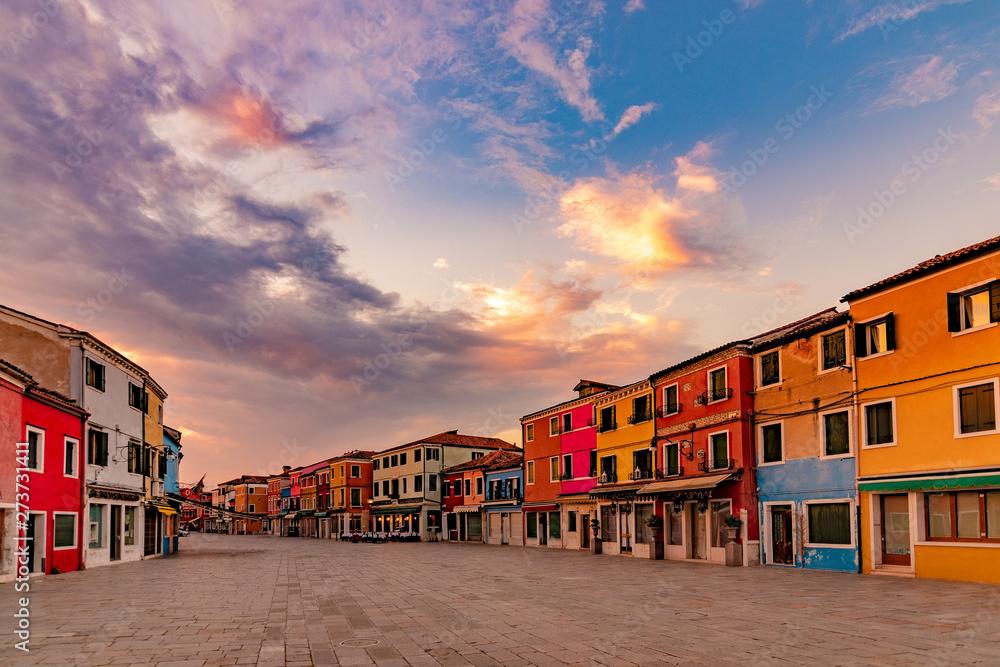 The colourful Burano in Italy at dawn