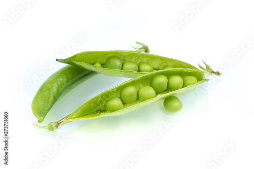 Sugar snap peas isolated white background. Vegetable protein.