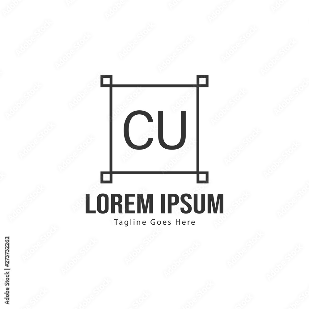 Initial CU logo template with modern frame. Minimalist CU letter logo vector illustration