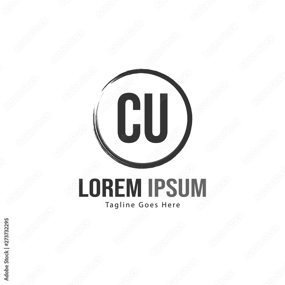 Initial CU logo template with modern frame. Minimalist CU letter logo vector illustration