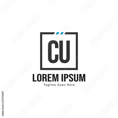 Initial CU logo template with modern frame. Minimalist CU letter logo vector illustration
