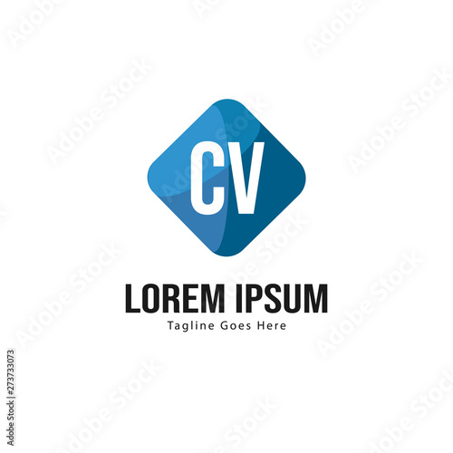 Initial CV logo template with modern frame. Minimalist CV letter logo vector illustration