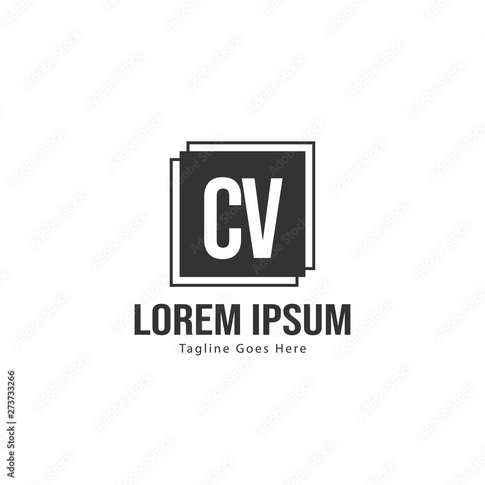 Initial CV logo template with modern frame. Minimalist CV letter logo vector illustration