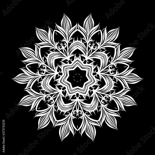 Illustration a Circular Pattern with Flowers from Lace on Black Background