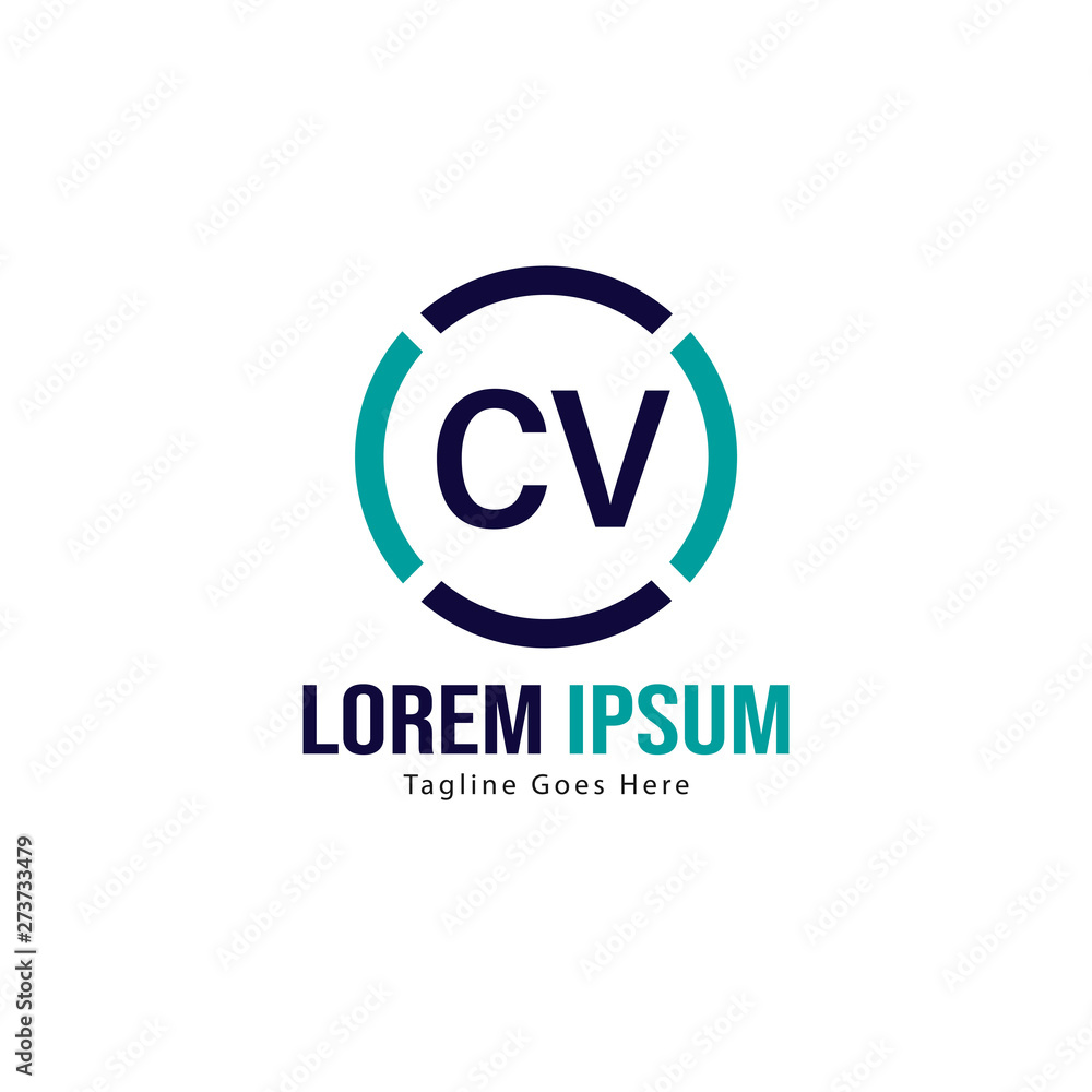 Initial CV logo template with modern frame. Minimalist CV letter logo vector illustration