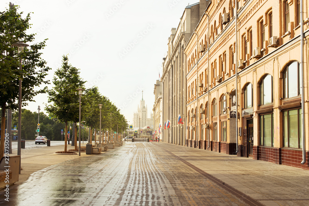 Moscow russia street, old historical center, morning