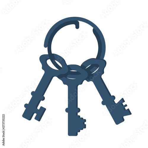 Bunch of old keys. Iron cast vintage keys. Vector illustration flat design. Isolated on white background.