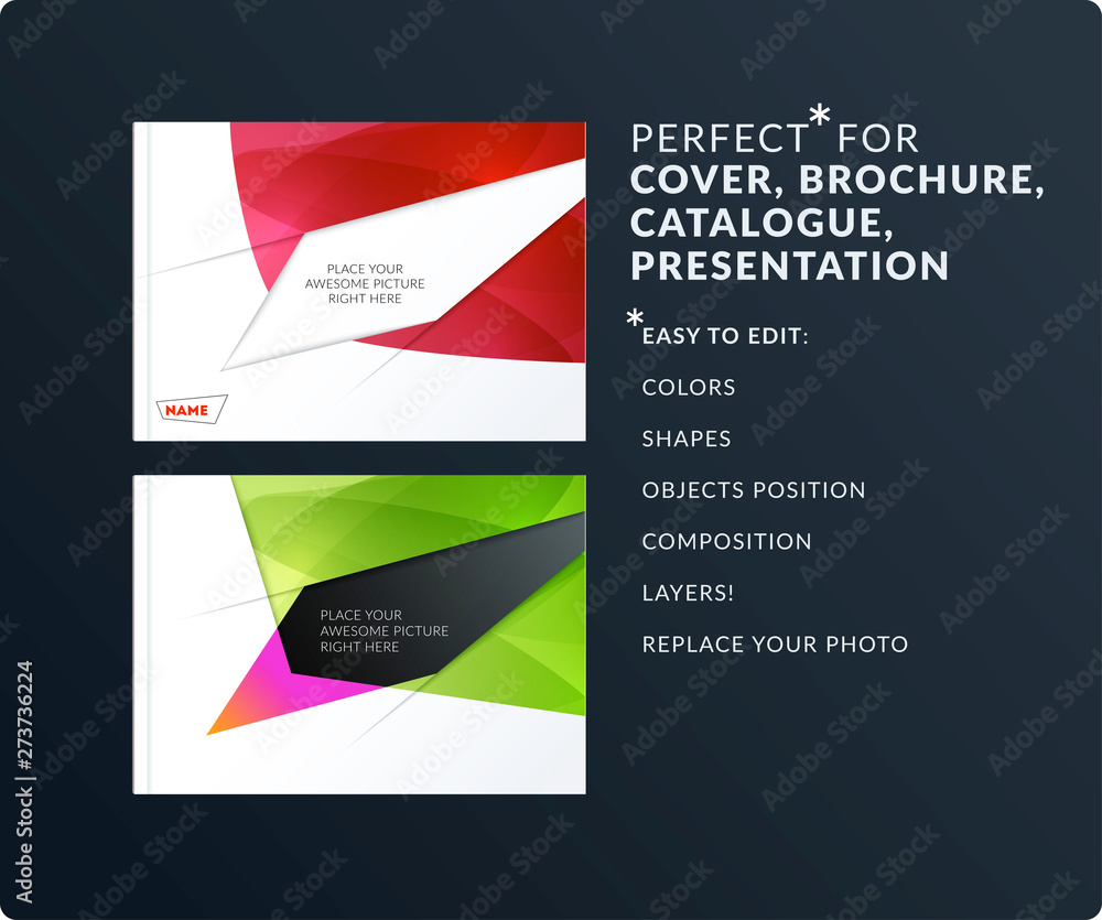 Set of Design of brochure smooth soft template. Creative abstract set, annual report, horizontal cover, flyer in A4 with colourful round shapes for branding, exhibition. Business vector presentation