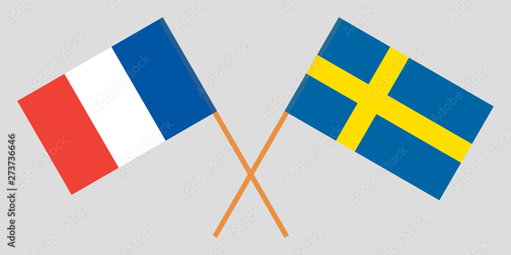 Sweden and France. Crossed Swedish and  French flags