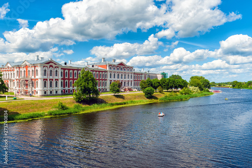 Panoramic view on river Lielupe and Jelgava Palace the largest Baroque-style palace in the Baltic states, Latvia photo