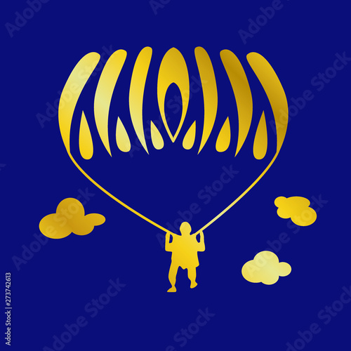 monochrome illustration in black with a man athlete and a parachute