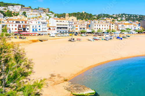 Sandy beach and bay in Tossa de Mar town, Costa Brava, Spain © pkazmierczak