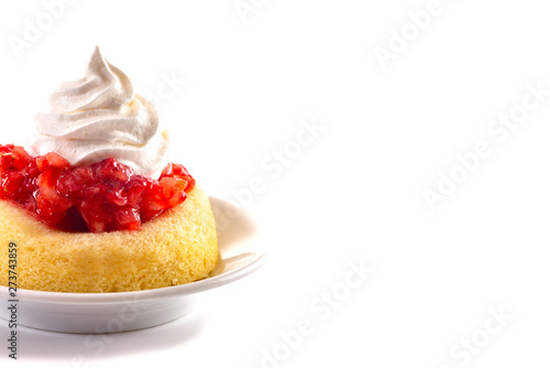Obraz na plátne A Single Serve Strawberry Shortcakes with Strawberry Sauce and Whipped Cream