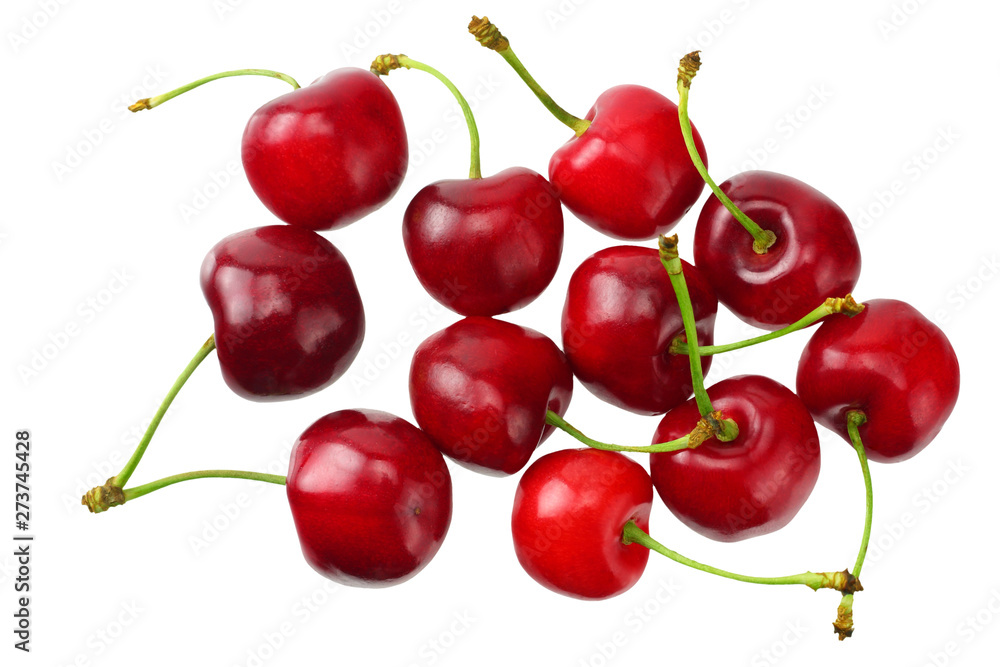 red cherry isolated on white background. Top view red cherry isolated on white background. Top view