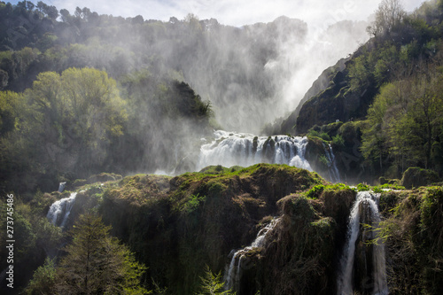 Marmore waterfall on sunny day in Umbria in Italy