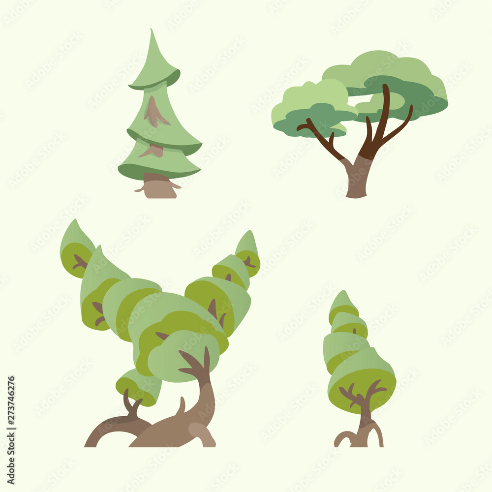 Naklejka premium Vector trees elements for forest flat cartoons