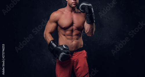 Man with beautifully muscular body is ready for fight, swowing his spectacular hits. © Fxquadro