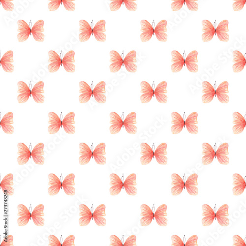 Light red butterflies seamless watercolor pattern