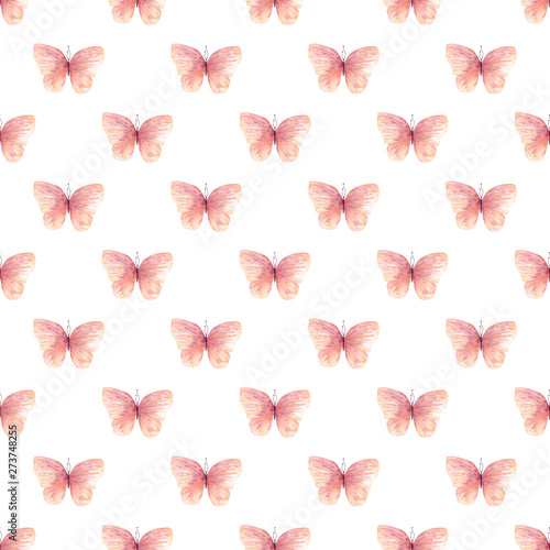 Peach butterflies seamless watercolor pattern