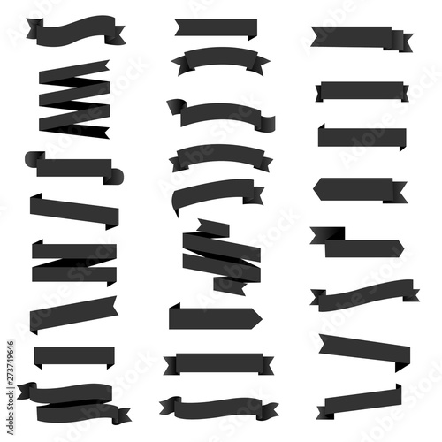 Black Ribbon Set In Isolated White Background