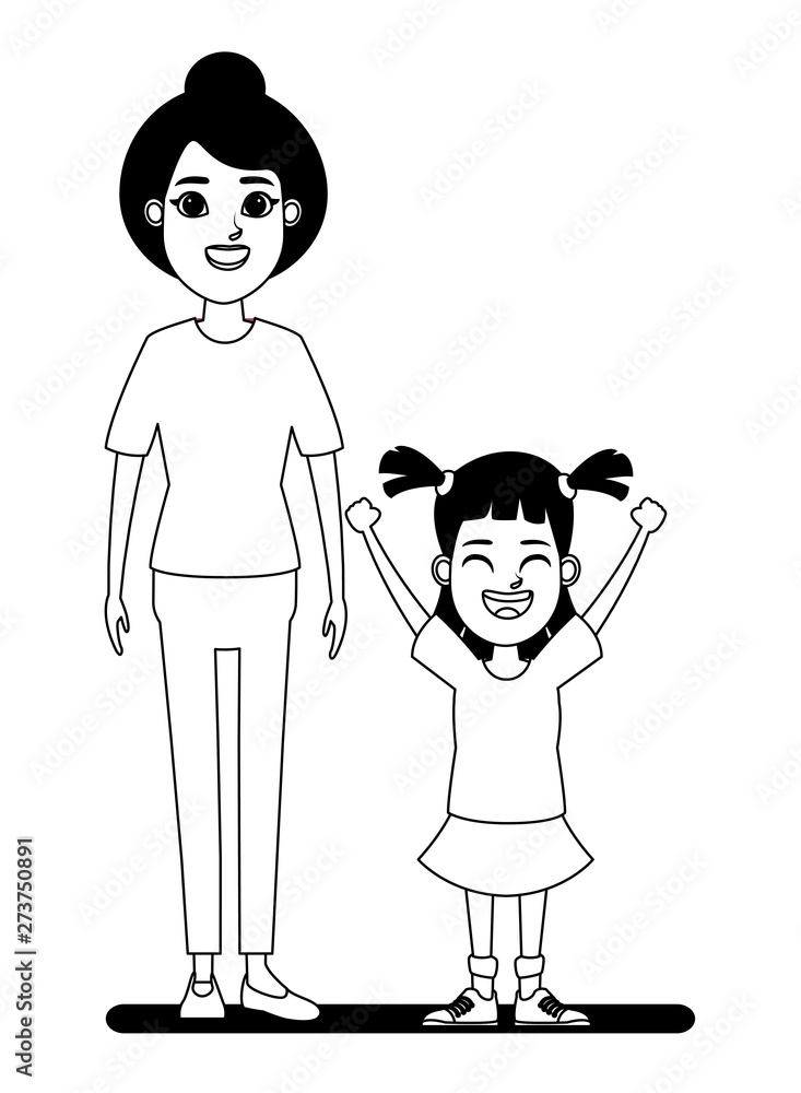 family avatar cartoon character portrait in black and white family avatar cartoon character portrait in black and white