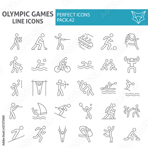 Olympic games thin line icon set, sport symbols collection, vector sketches, logo illustrations, sportsman signs linear pictograms package isolated on white background. photo