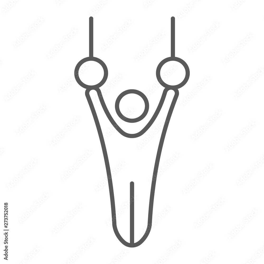 Gymnast thin line icon, sport and gymnastic, athlete on rings sign, vector graphics, a linear pattern on a white background. Gymnast thin line icon, sport and gymnastic, athlete on rings sign, vector graphics, a linear pattern on a white background.