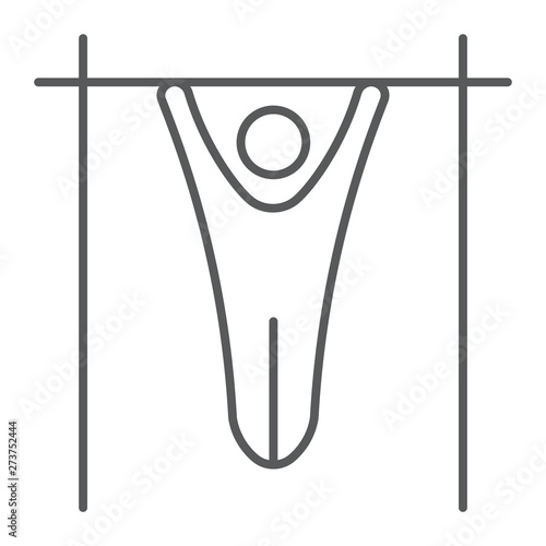 Pulling up men thin line icon, sport and training, street workout sign, vector graphics, a linear pattern on a white background.