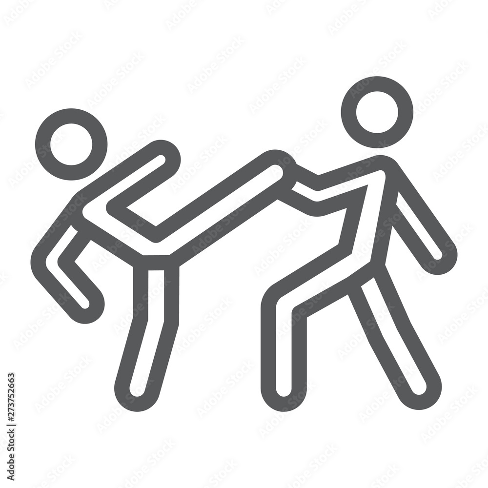Taekwondo line icon, sport and martial, fighters sign, vector graphics, a linear pattern on a white background. Taekwondo line icon, sport and martial, fighters sign, vector graphics, a linear pattern on a white background.