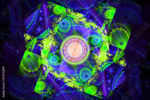 Blue illustration fractal background geometric shapes book cover magick explo...