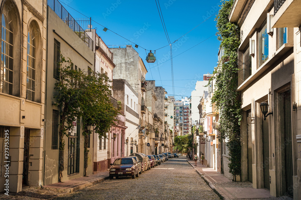 Buildings in Narrow streets at San Telmo district in Buenos Aires, Argentina