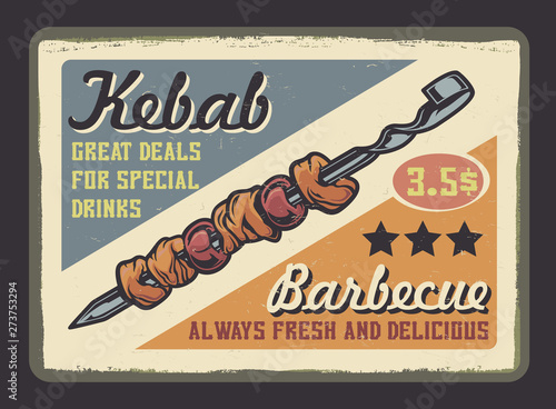intage color poster with barbecue