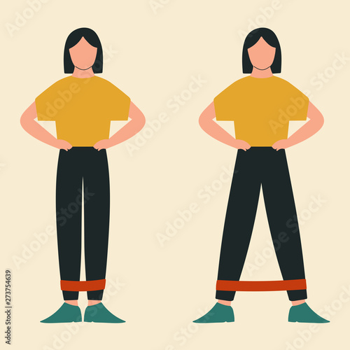 Woman doing lateral stepping. Illustrations of glute exercises and workouts. Flat vector illustration