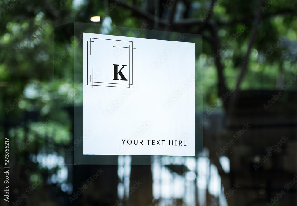 Square White Sign in Window Mockup Stock Template Adobe Stock